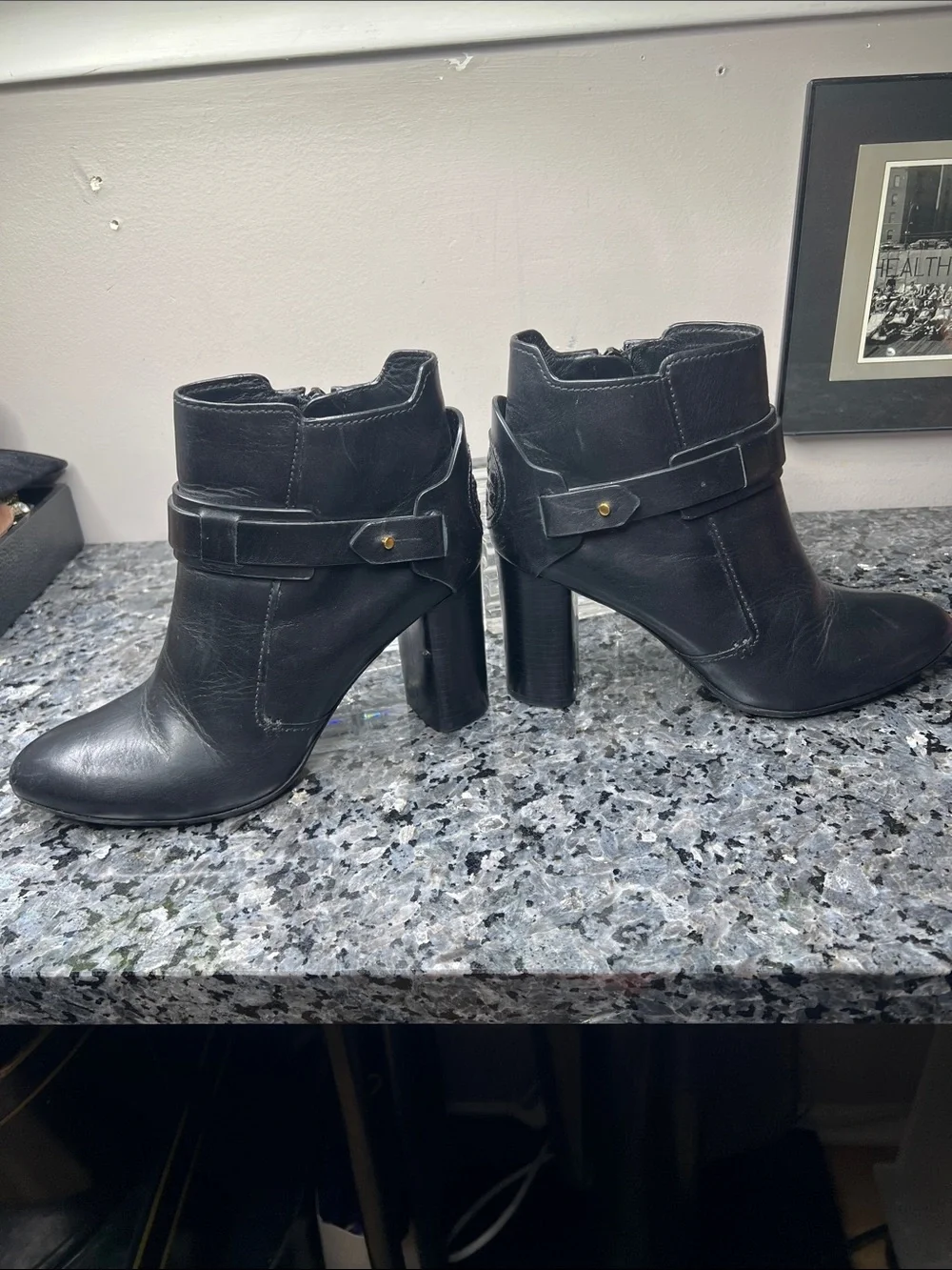 Tory Burch Sz 7 Colton 85mm Black Leather Ankle Boots 3” Block Heel